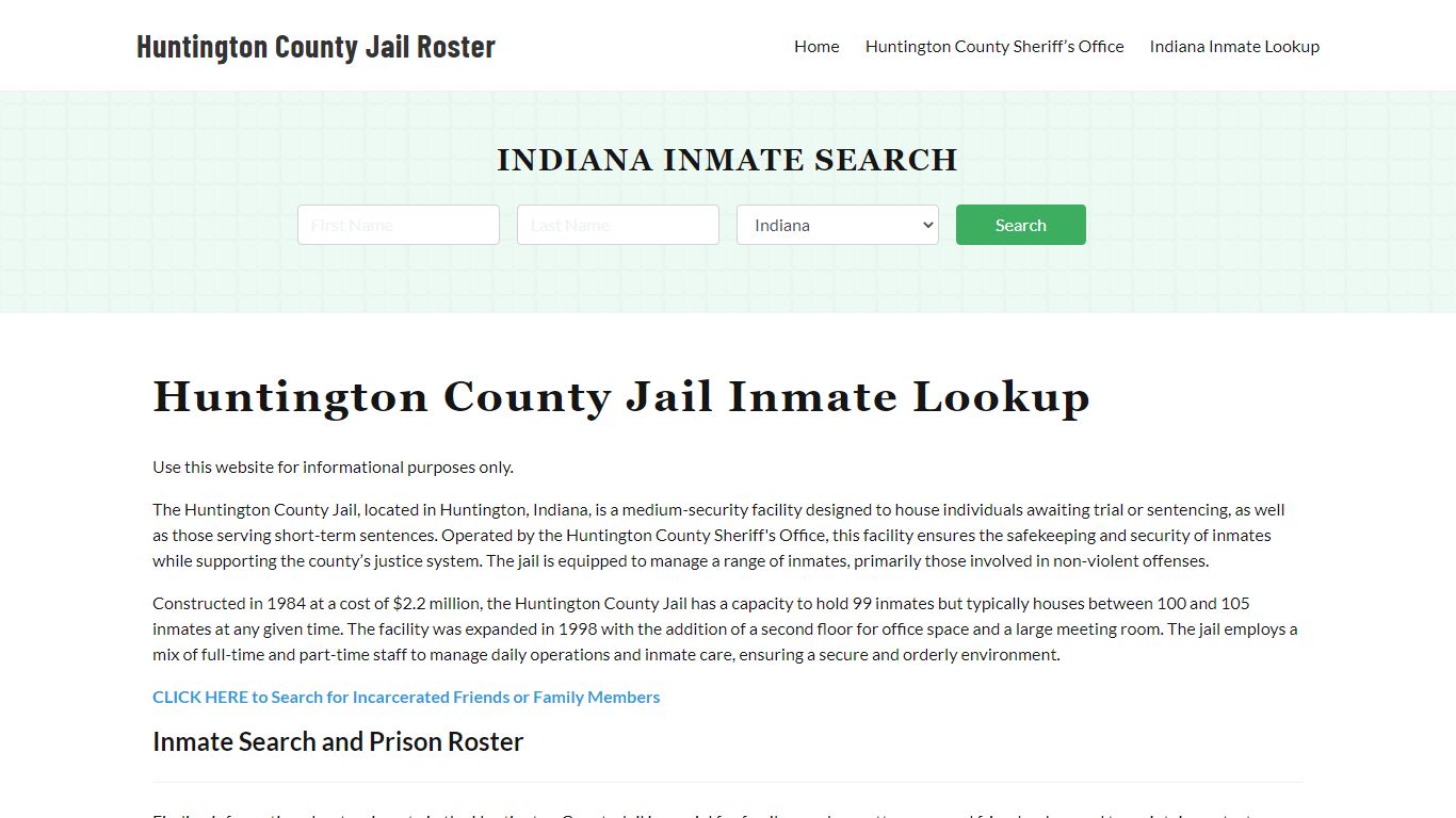 Huntington County Jail Roster Lookup, IN, Inmate Search