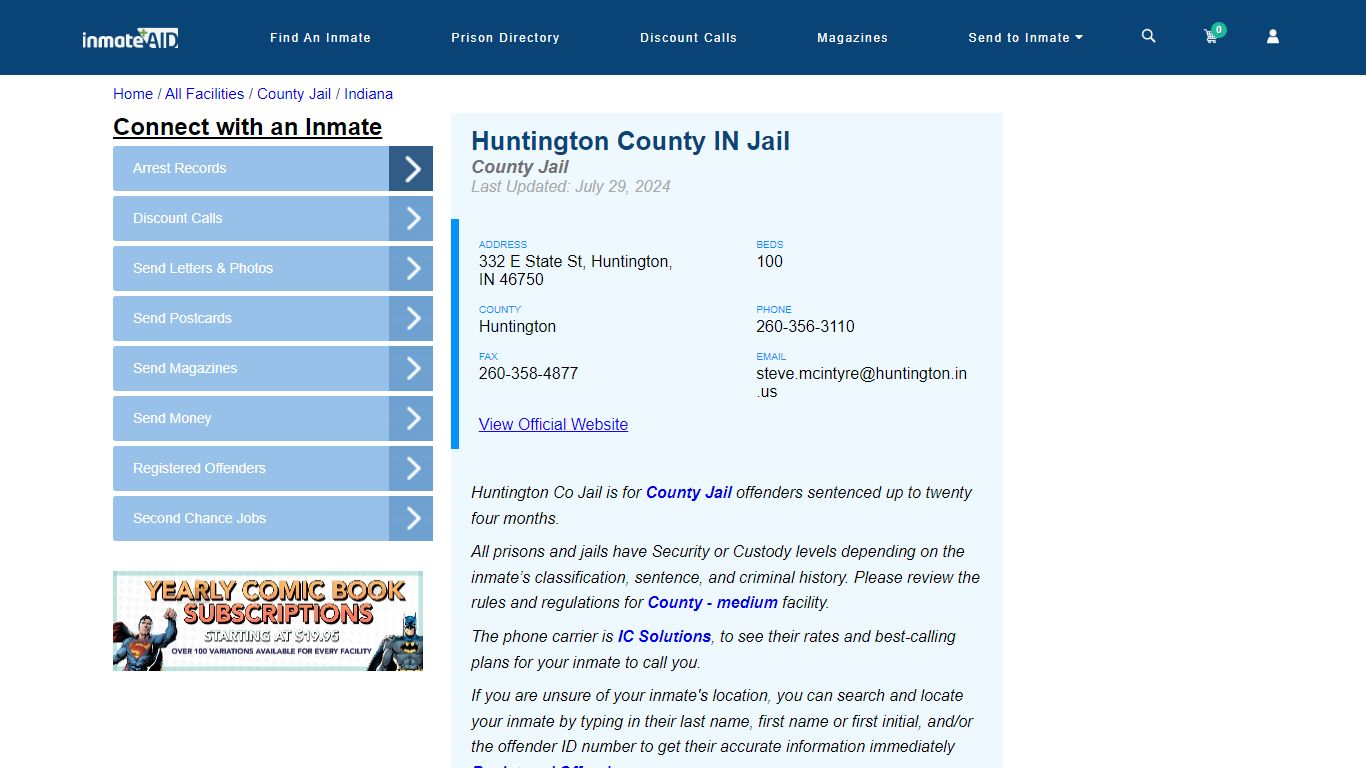 Huntington County IN Jail - Inmate Locator